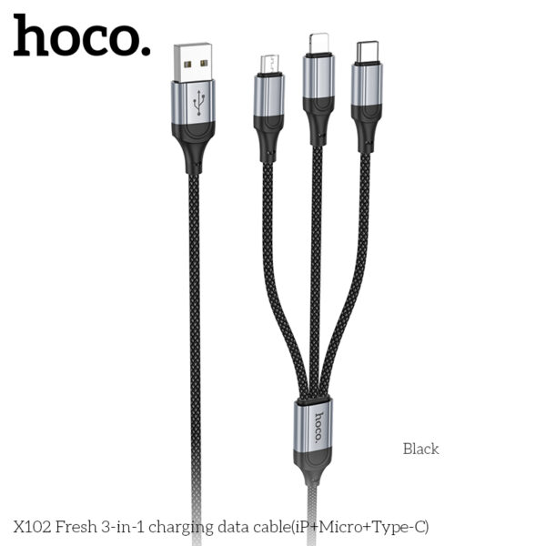 X102 câble de charge 3-en-1  USB vers IP+Type-C+Micro