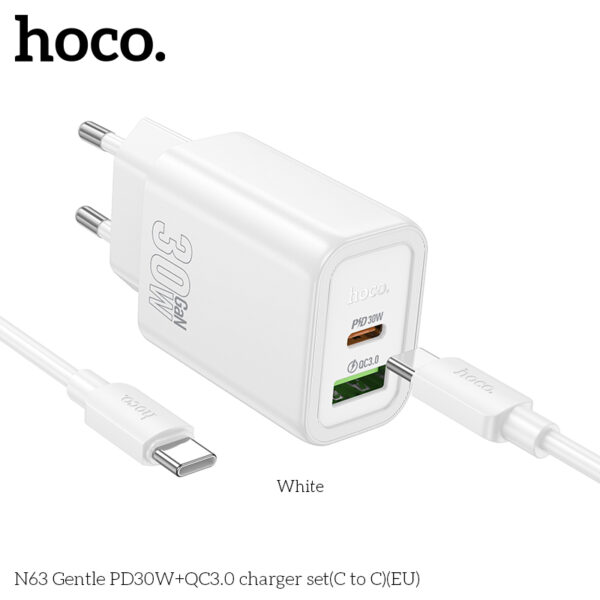 N63 chargeur USB-C 30W avec cable Type C-C Fast charger