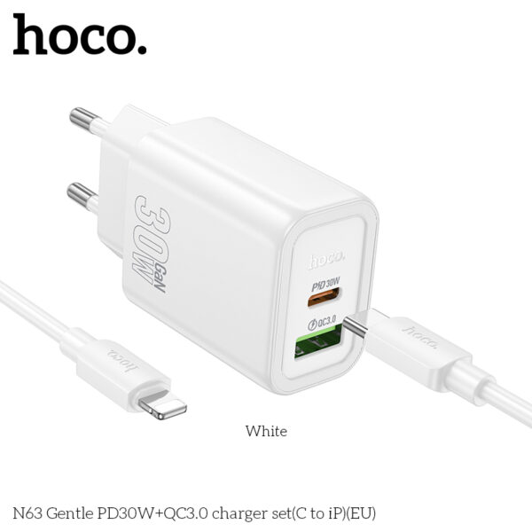 N63 chargeur USB-C 30W avec cable Type C-IP Fast charger