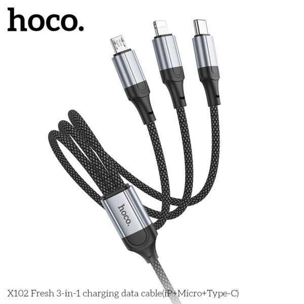 X102 câble de charge 3-en-1  USB vers IP+Type-C+Micro – Image 2