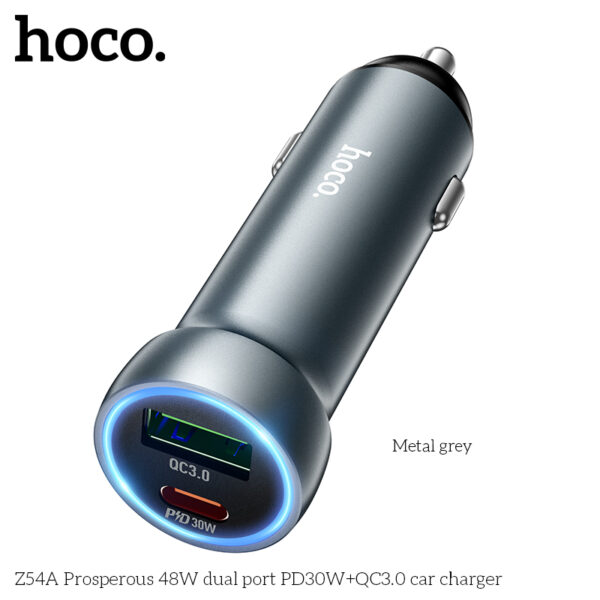 Z54A Chargeur de voiture à double port avec câble Type-C vers Type-C 48W – Image 3