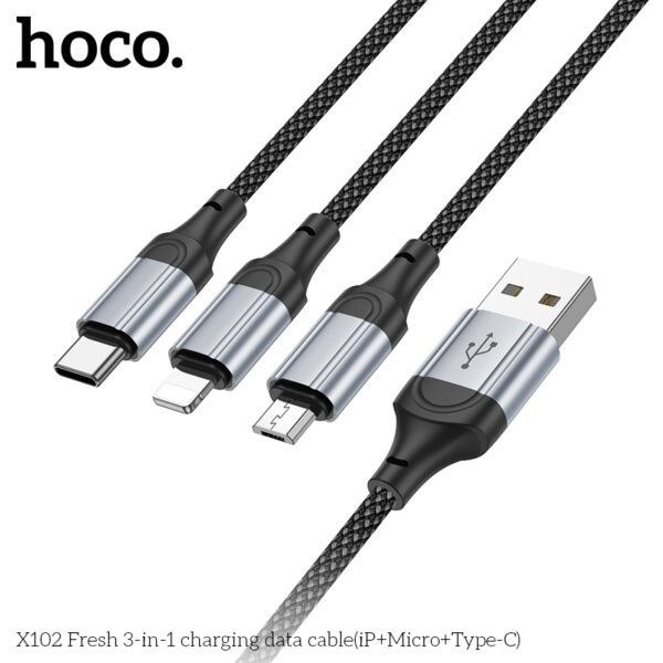X102 câble de charge 3-en-1  USB vers IP+Type-C+Micro – Image 3