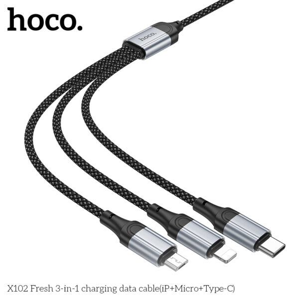 X102 câble de charge 3-en-1  USB vers IP+Type-C+Micro – Image 4