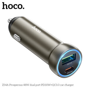 Z54A Chargeur de voiture à double port avec câble Type-C vers Type-C 48W