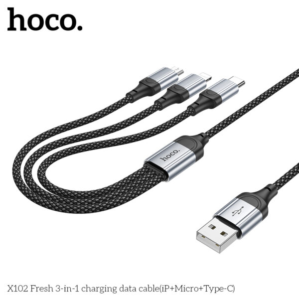 X102 câble de charge 3-en-1  USB vers IP+Type-C+Micro – Image 5
