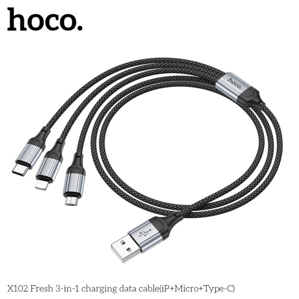 X102 câble de charge 3-en-1  USB vers IP+Type-C+Micro – Image 6