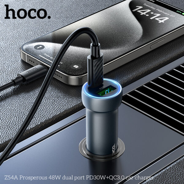 Z54A Chargeur de voiture à double port avec câble Type-C vers Type-C 48W – Image 6