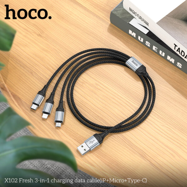 X102 câble de charge 3-en-1  USB vers IP+Type-C+Micro – Image 8
